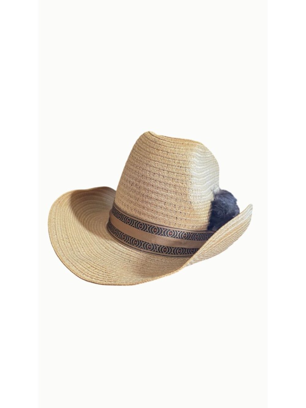Dorfman Pacific Studs! Straw Cowboy Hat Western Feather Accent Tan Size 7 1/8 - Picture 3 of 10
